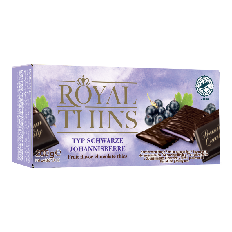 Halloren Royal Thins Blackcurrant Cream Tablets, vegan 200g / 7.05oz// BBE: 05/2026