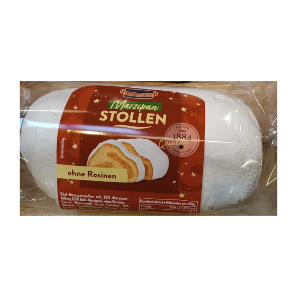 KuchenMeister Edel-Marzipan Christstollen ohne Rosinen Weihnachtsgebäck 500g
