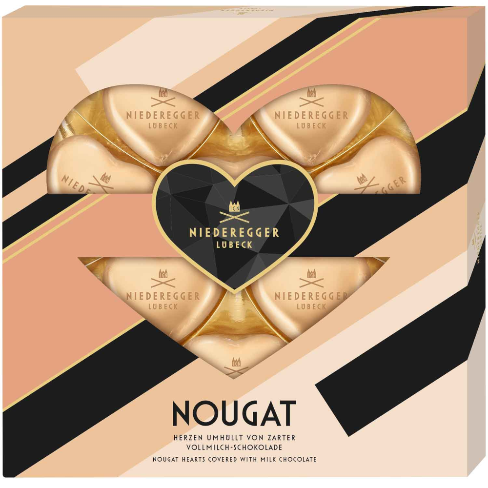 Niederegger nougat hearts in milk chocolate 125g