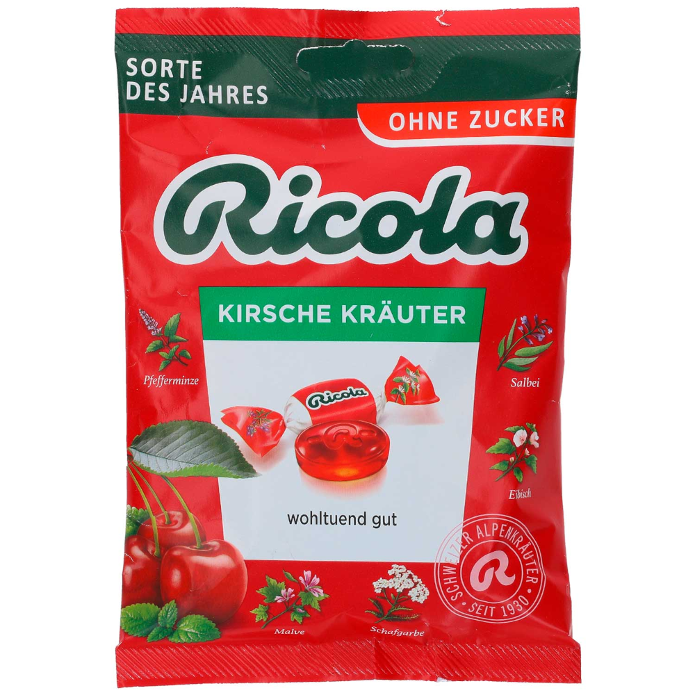 Ricola Cherry-Herbs herbal candy without sugar 75g / 2.64oz