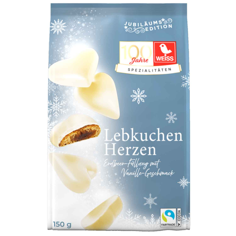 Weiss Gefüllte Lebkuchen Herzen Erdbeer-Vanille Weiße Schokolade 150g / 5.29oz