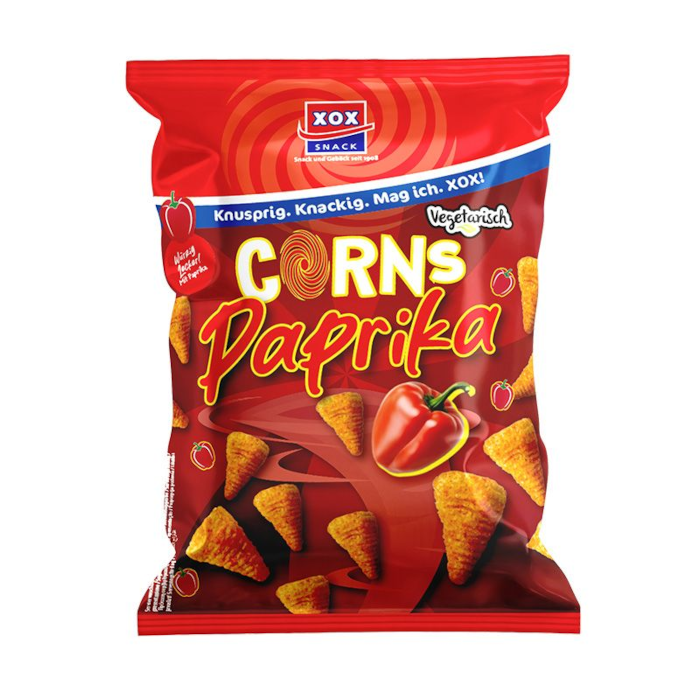 XOX Corns Paprika, Corn Snack with Paprika Flavor vegetarian 85g / 3oz