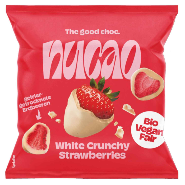 nucao Chocolate Fruits White Crunchy Strawberries Organic, Vegan 50g / 1.76oz