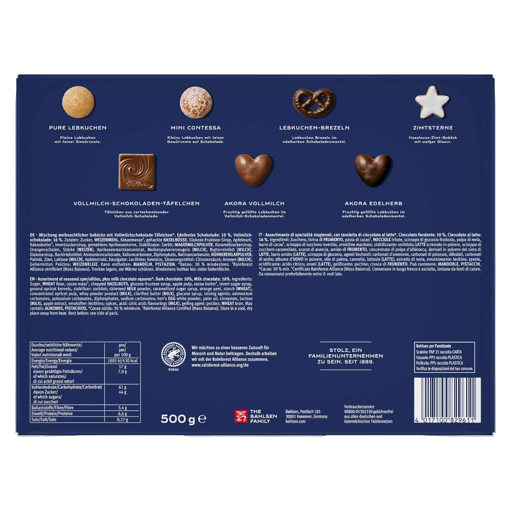 Mistura de Lebkuchen Bahlsen "Zum Fest" Biscoitos de Natal 500g / 17.63oz
