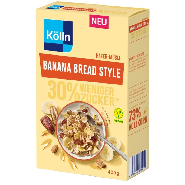 Kölln Banana Bread Style 30% weniger Zucker Hafer-Müsli, vegan 400g / 14.1oz