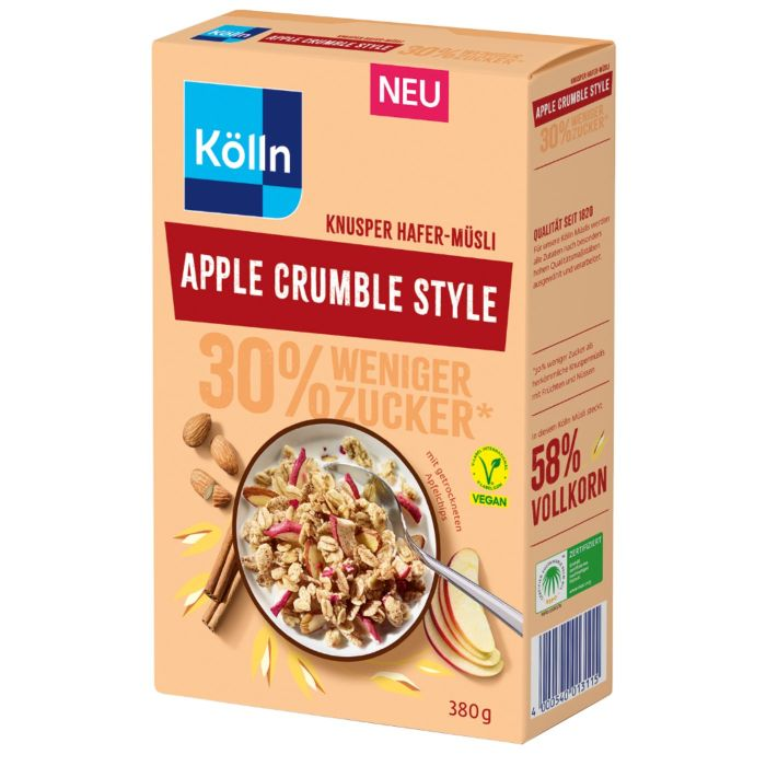 Kölln Knusper Apple Crumble Style 30% weniger Zucker Hafer-Müsli, vegan 380g / 13.4oz