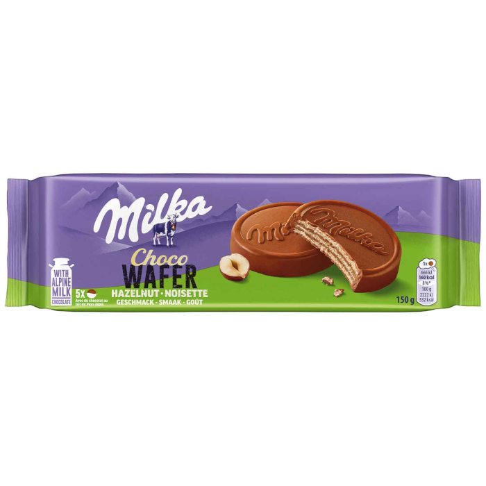 Milka Choco Wafer Avelã Bolacha Waffle com Chocolate 150g