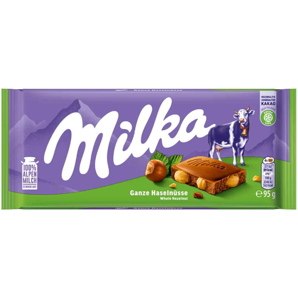 Milka chocolade met hele hazelnoten 95g / 3.35oz