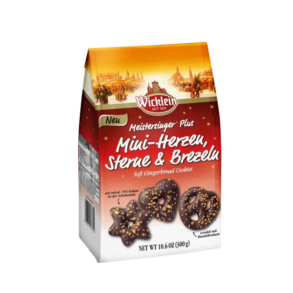 Wicklein Meistersinger Plus Mini Cœurs, Étoiles & Bretzels Chocolat Noir 300g